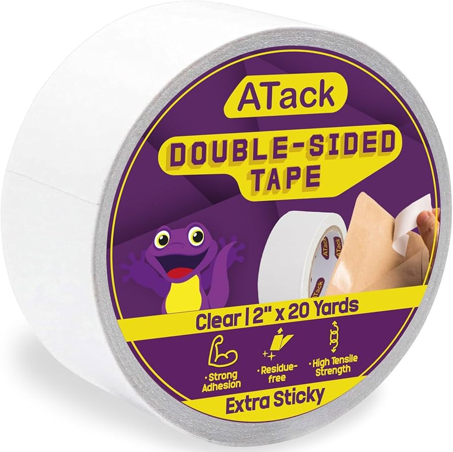 ATack Extra Sticky Clear Double-Sided Tape, Removable, 2-Inch x 20-Yards - Wall Safe Heavy-Duty D... | Amazon (US)