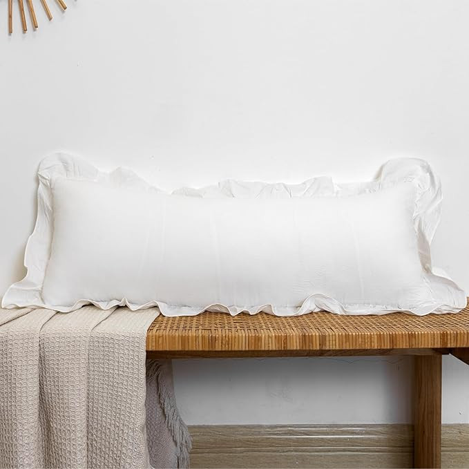 14x36 inch Scalloped Lumbar Pillow Cover, White Ruffle Throw Pillow Cover Solid Pure Cotton Decor... | Amazon (US)