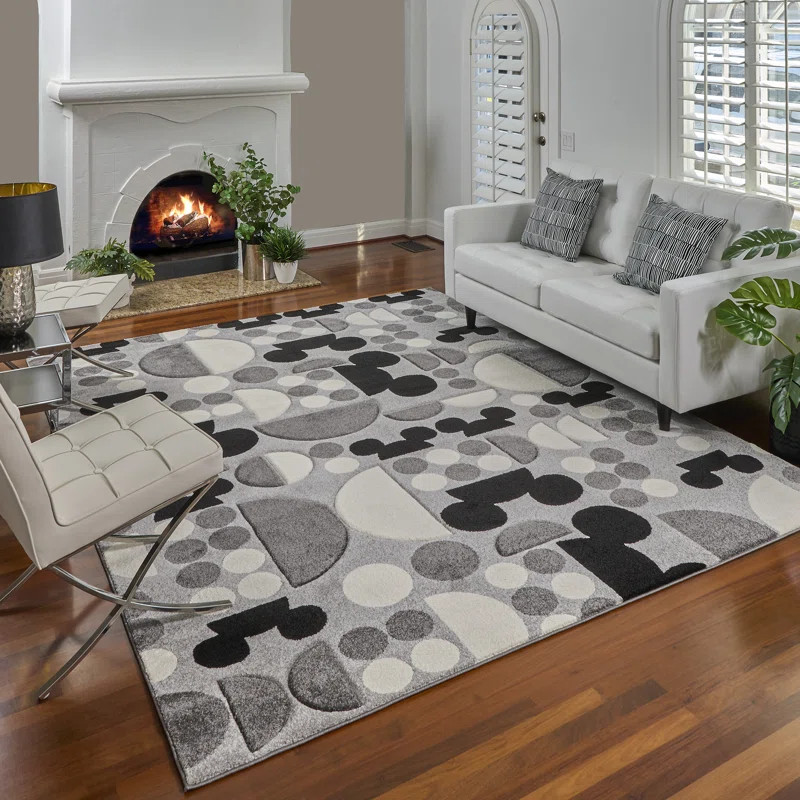 Licensed Disney Bravo Mickey Mouse Spheres Black/White/Gray Indoor Area Rug | Wayfair North America