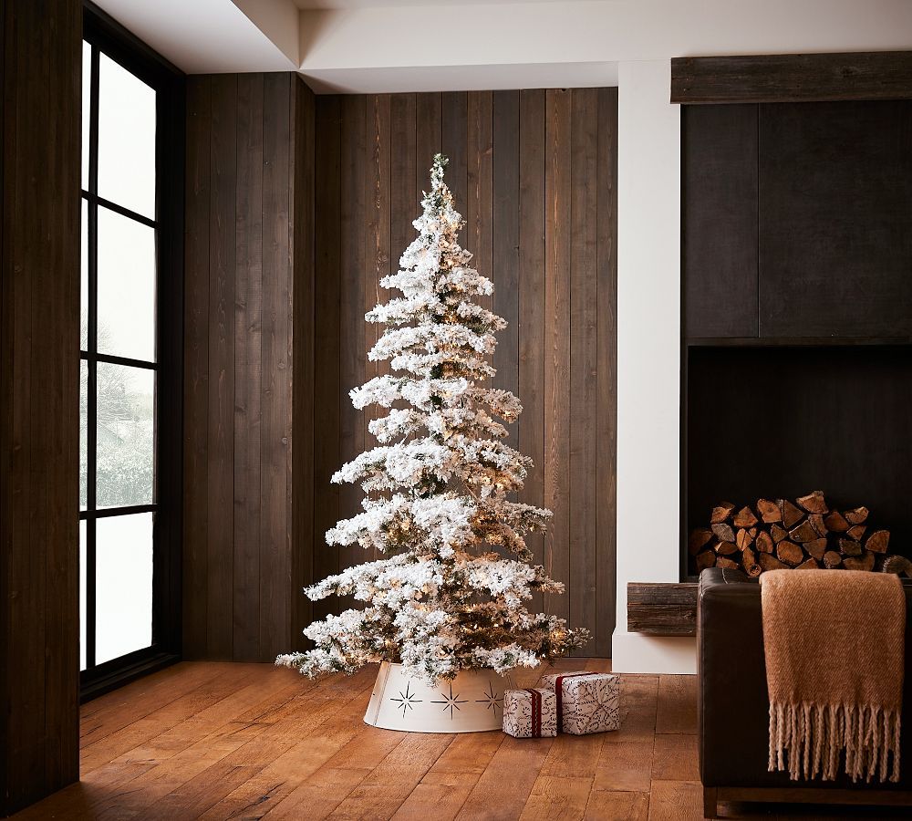 Lit Flocked Layered Spruce Faux Christmas Trees | Pottery Barn (US)