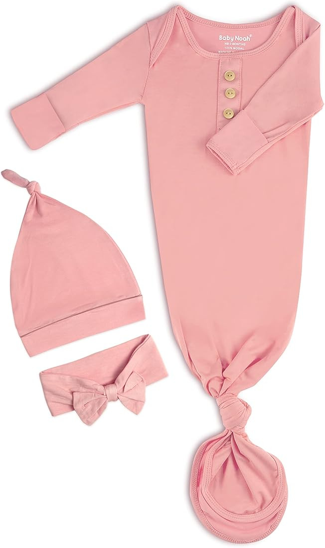 Newborn Baby Knotted Gown, Super Soft Silky Infant Sleeper, Baby Girl Sleep Gown with Mittens, Bo... | Amazon (US)