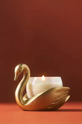 Camille Floral Sueded Rose Swan Candle | Anthropologie (US)