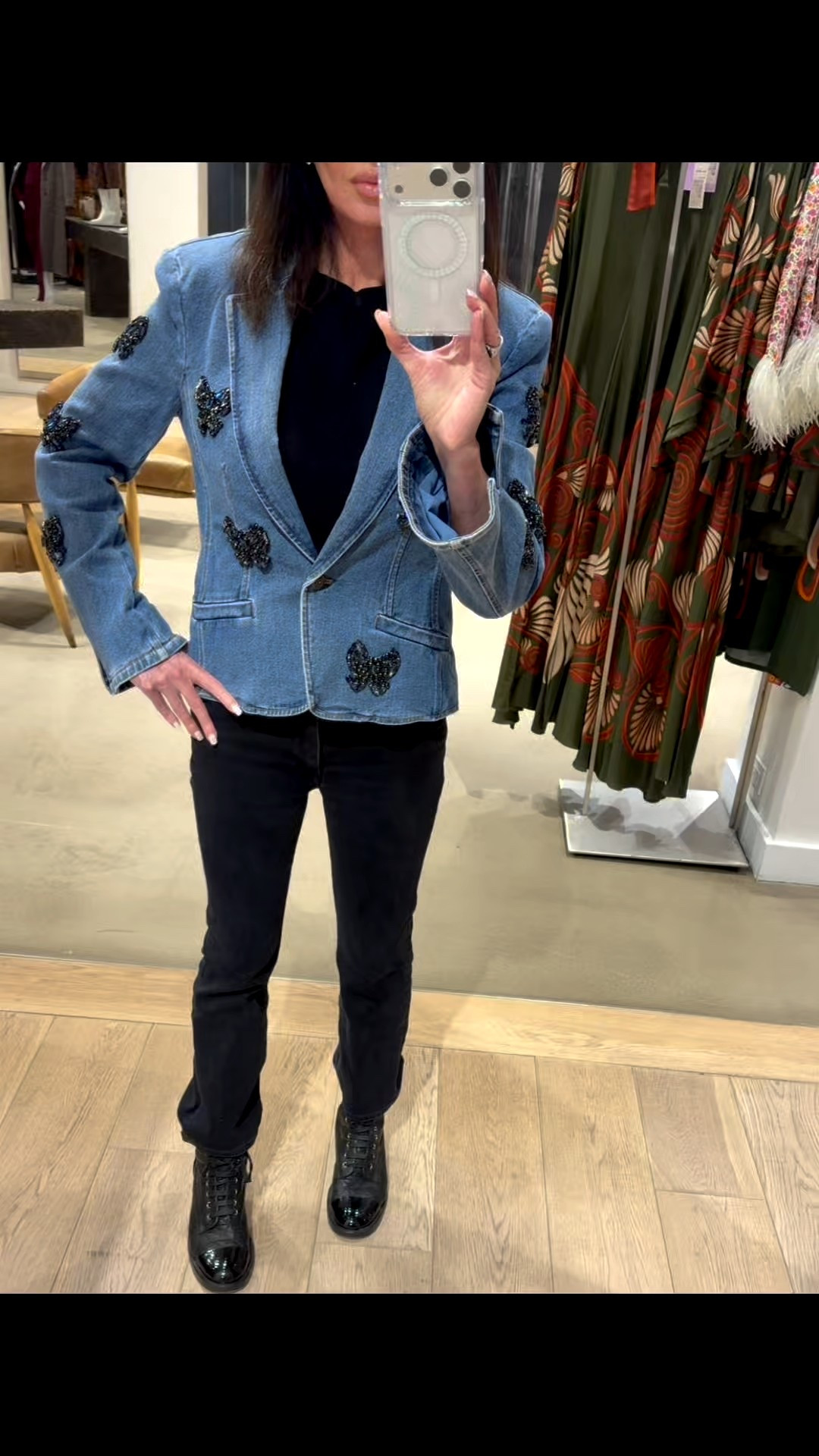 Beautiful embellishment on denim blazer!