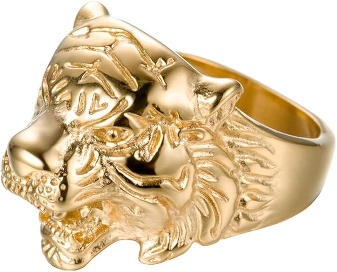SAINTHERO Men's 316L Stainless Steel Ring Band Vintage Gothic Tribal Biker Tiger Head Rings Anima... | Amazon (US)
