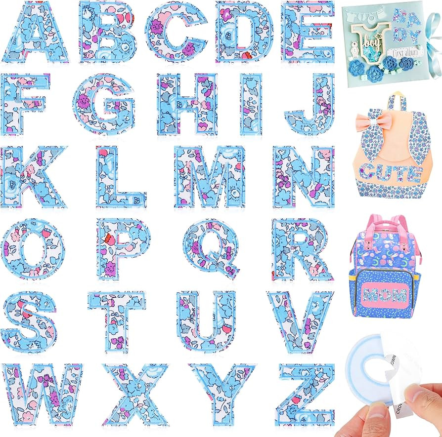 Letter Patches Self-Adhesive for Kids Clothing: Kingsow Blue 26Pcs Flower Letters Patch Stickers ... | Amazon (US)