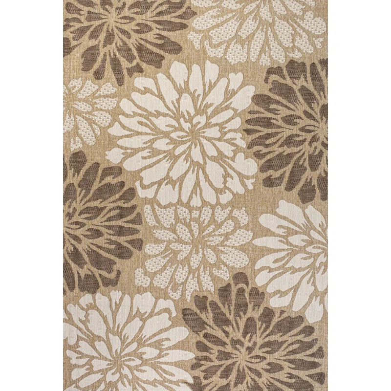 Zinnia Modern Floral Textured Weave Brown/Cream Indoor/Outdoor Rug | Wayfair North America