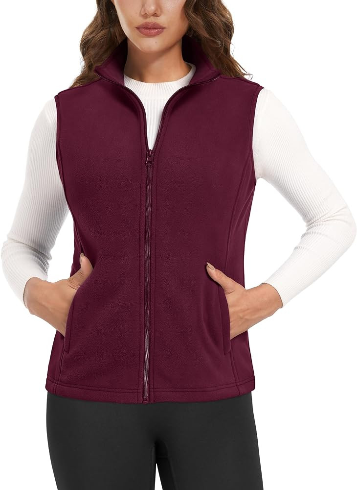 MAGCOMSEN Women's Fleece Vest Outerwear Sleeveless Lightweight Zip Jackets Warm Soft Vests with Z... | Amazon (US)