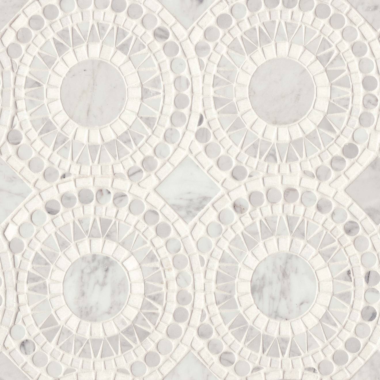 Solis Honed Marble Blend Mosaic Tile in White Carrara & White Thassos | Bedrosians Tile and Stone