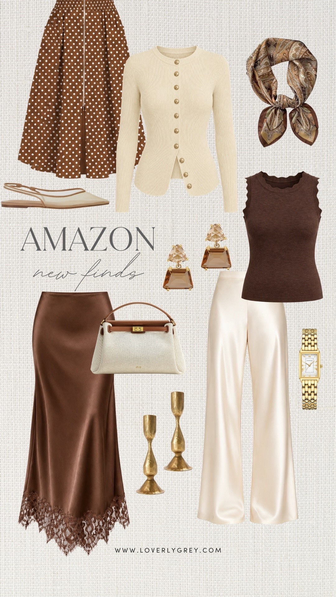 I cannot get enough of brown and cream for fall, and this Amazon roundup has so many pretty pieces! The polka dot skirt, fitted cardigan, satin pants, lace-trim skirt and scarf would make the cutest Amazon fall outfits for women. These are exactly the kinds of elevated basics I love finding because they’re easy to mix and match all season long.

#LTKootd #LTKSeasonal #LTKWorkwear