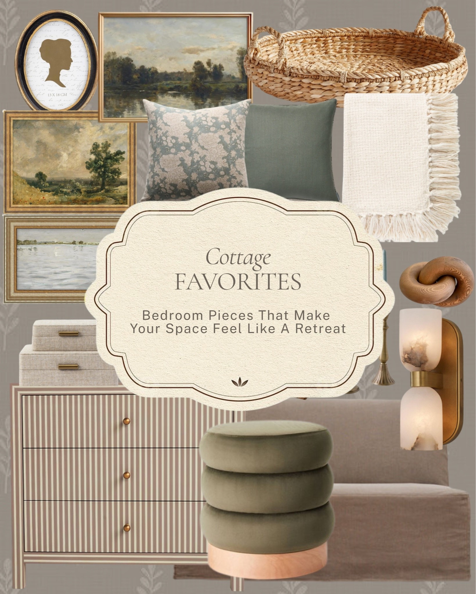Bedroom pieces that make your space feel like a retreat. 

A gallery of framed landscapes, alabaster sconces, a fringed throw, and a striped dresser with brass hardware, the kind of details that turn a bedroom into your favorite room in the house.

All linked here 🤍 

#LTKhome