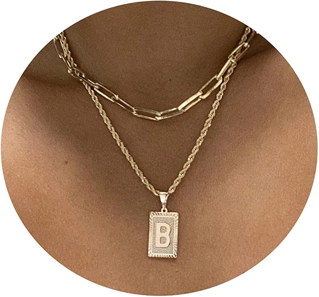 Tasiso 14K Gold Layered Initial Pendant Necklace Layering Paperclip Chain Choker Necklace for Wom... | Amazon (CA)