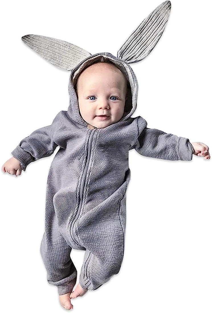 Simplee kids Animal Bunny Baby Easter Romper Long Ear Rabbit Hoodie Romper Jumpsuit with Zipper | Amazon (US)