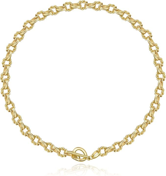Statement 14k Gold Plated 4mm Thick Oval Chain Link Choker Toggle Necklaces Chunky Gold Jewelry f... | Amazon (US)