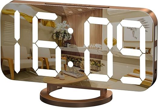 WulaWindy Digital Alarm Clock, Large Mirrored LED Display, with USB Charger, Snooze Function Dim ... | Amazon (US)