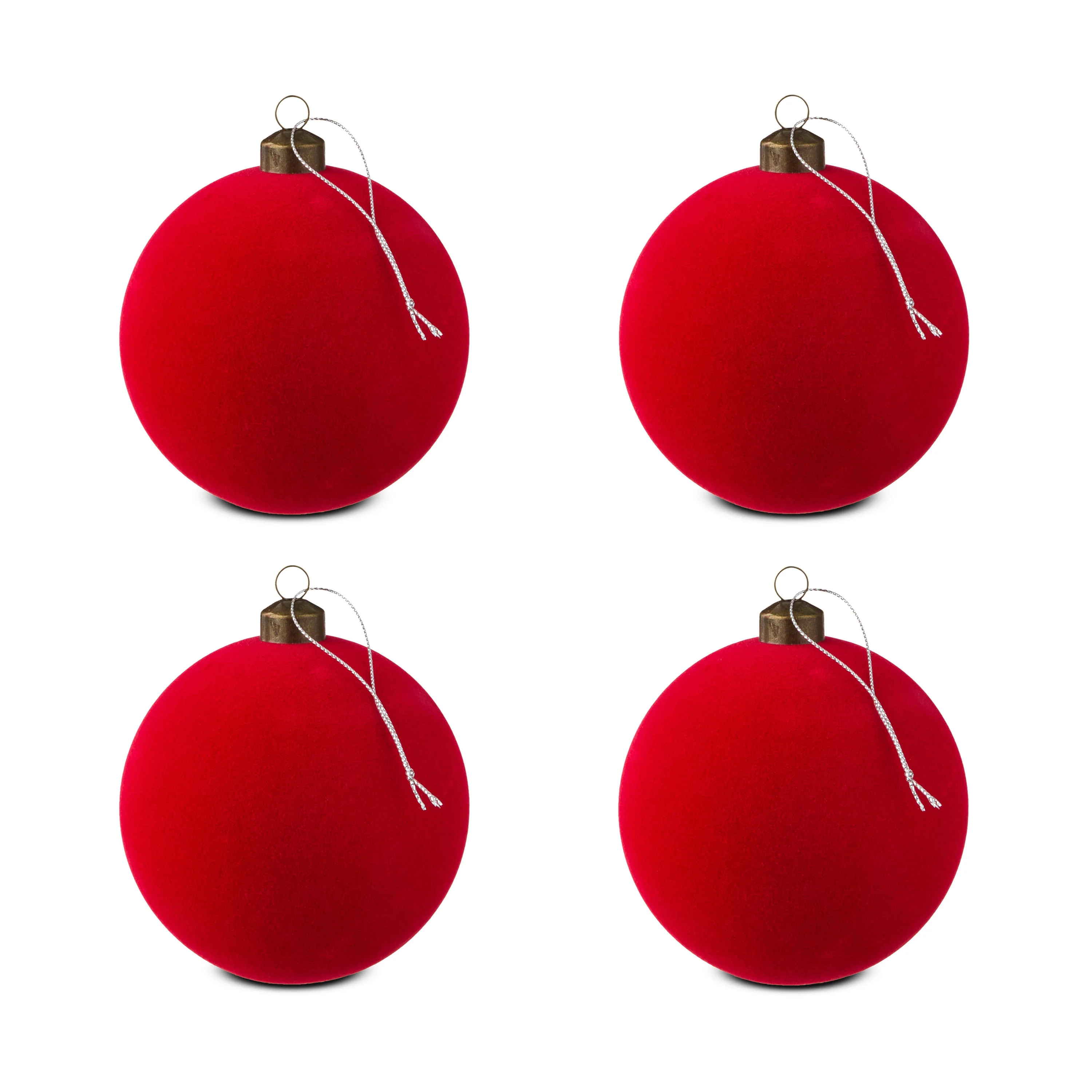 Bright Red Flocked Ball Christmas Ornaments, 4 Count, by Holiday Time | Walmart (US)