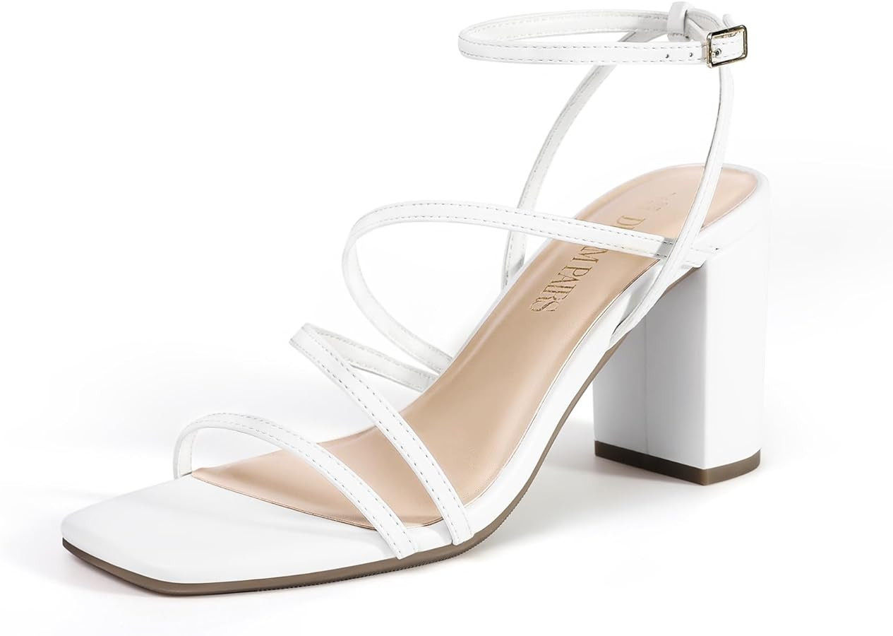 DREAM PAIRS Women's Heels Chunky Block Strappy Square Open Toe Ankle Buckle Heeled Sandals Weddin... | Amazon (US)