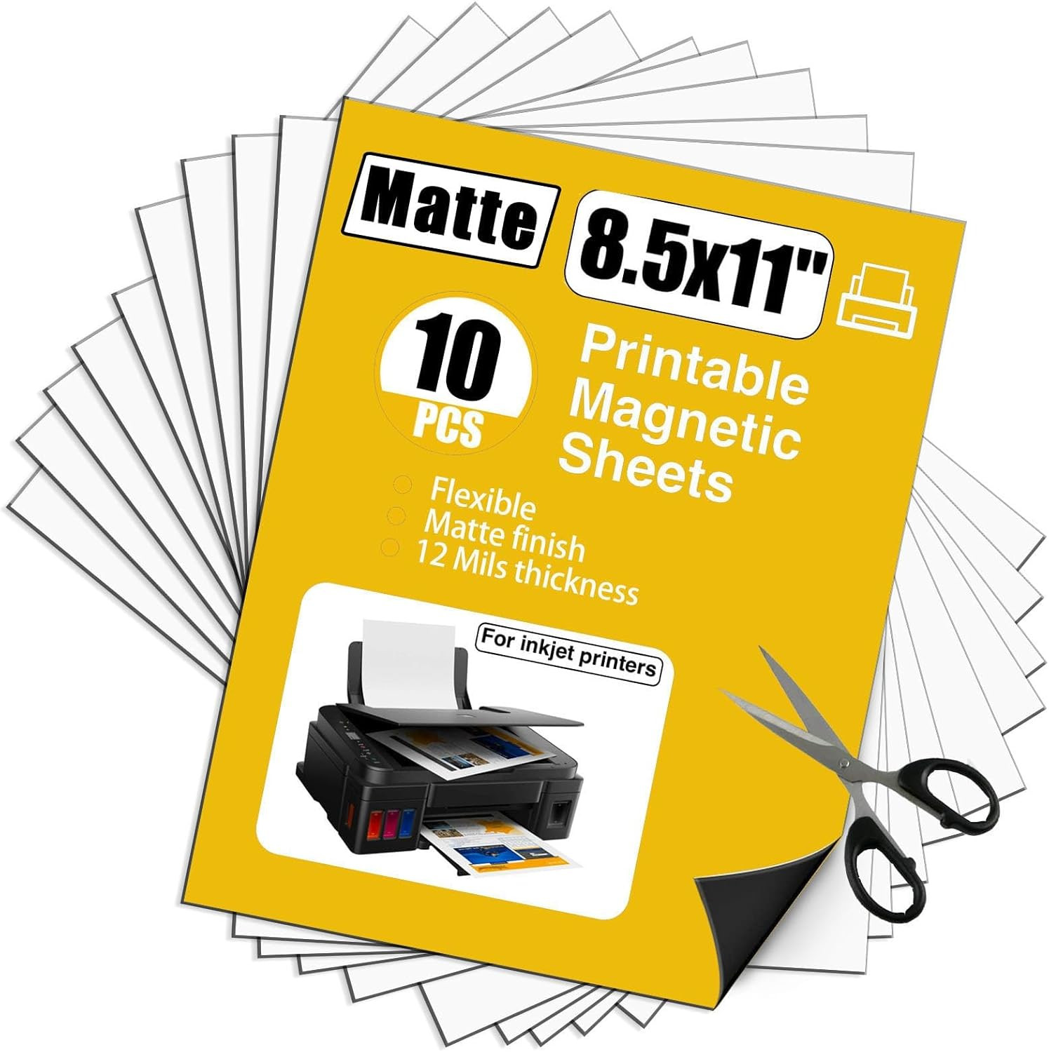 Matte Printable Magnet Sheets 10 Sheets | Non Adhesive,8.5 X11 Inches for Inkjet Printers,Cuttable Magnetic Paper,12mil Thickness DIY Flexible Magnet Photos | Amazon (US)