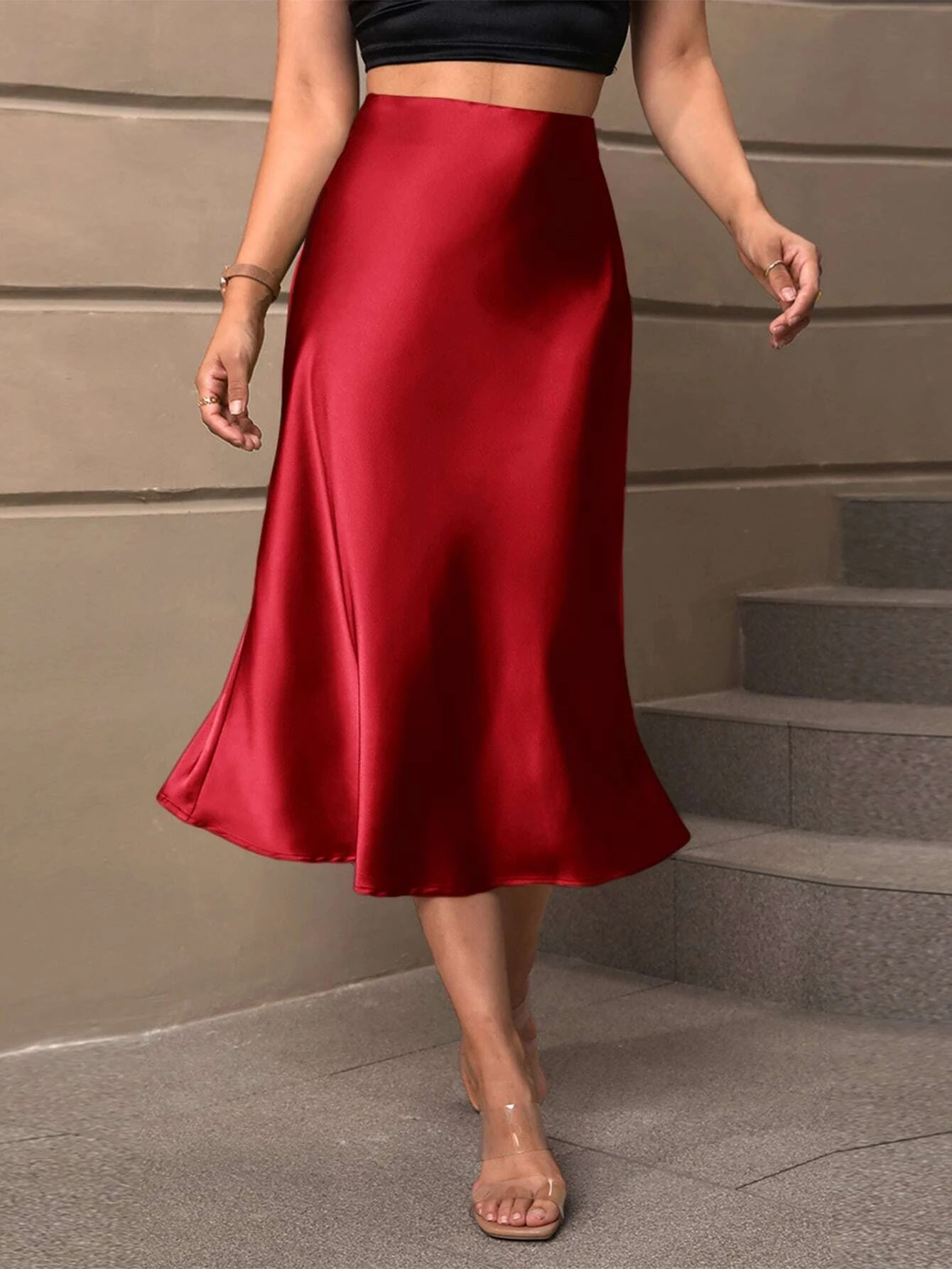 SHEIN BAE High Waist Satin Skirt | SHEIN