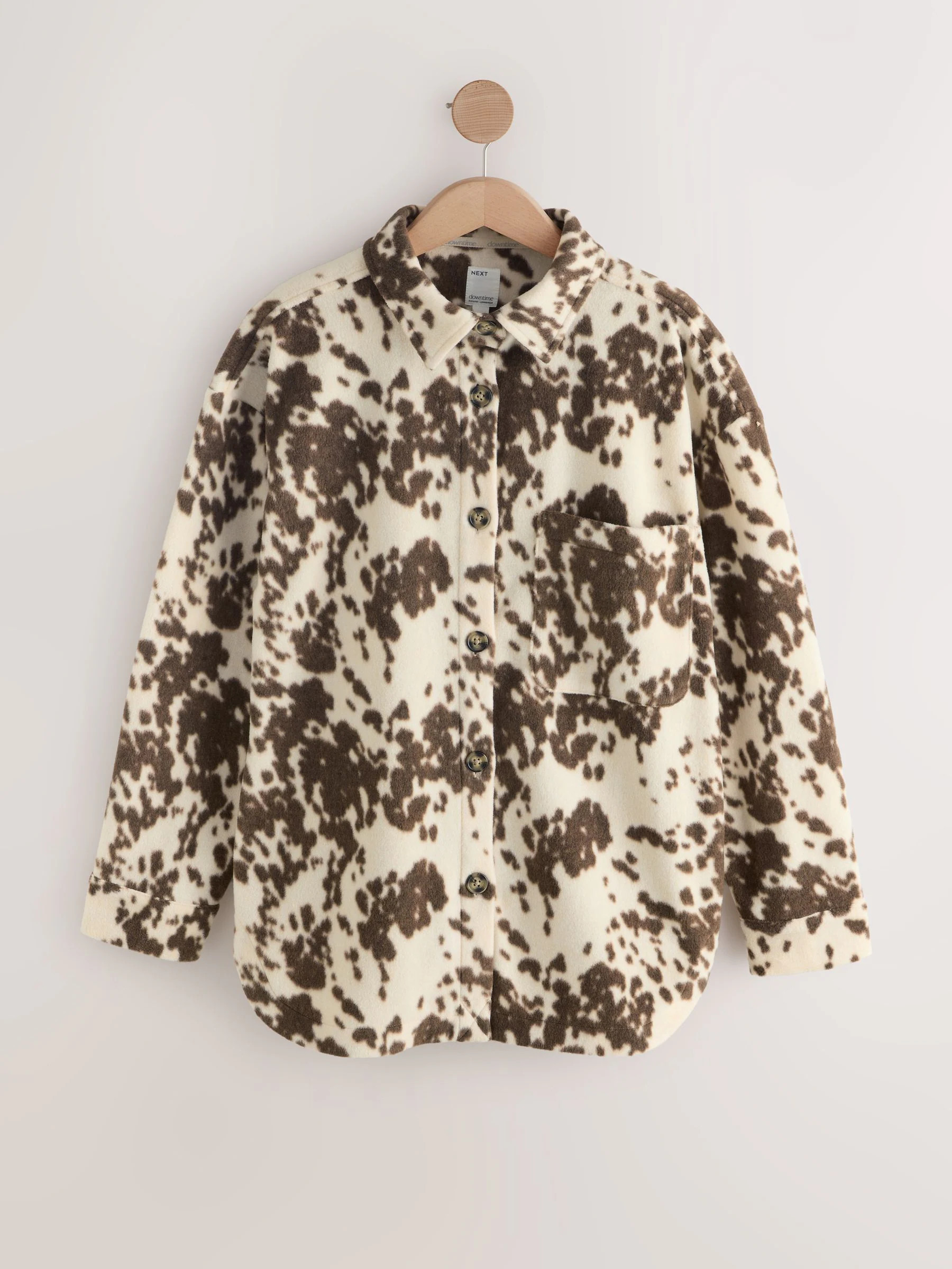 Next Cow Print Polar Fleece Shacket | Next US