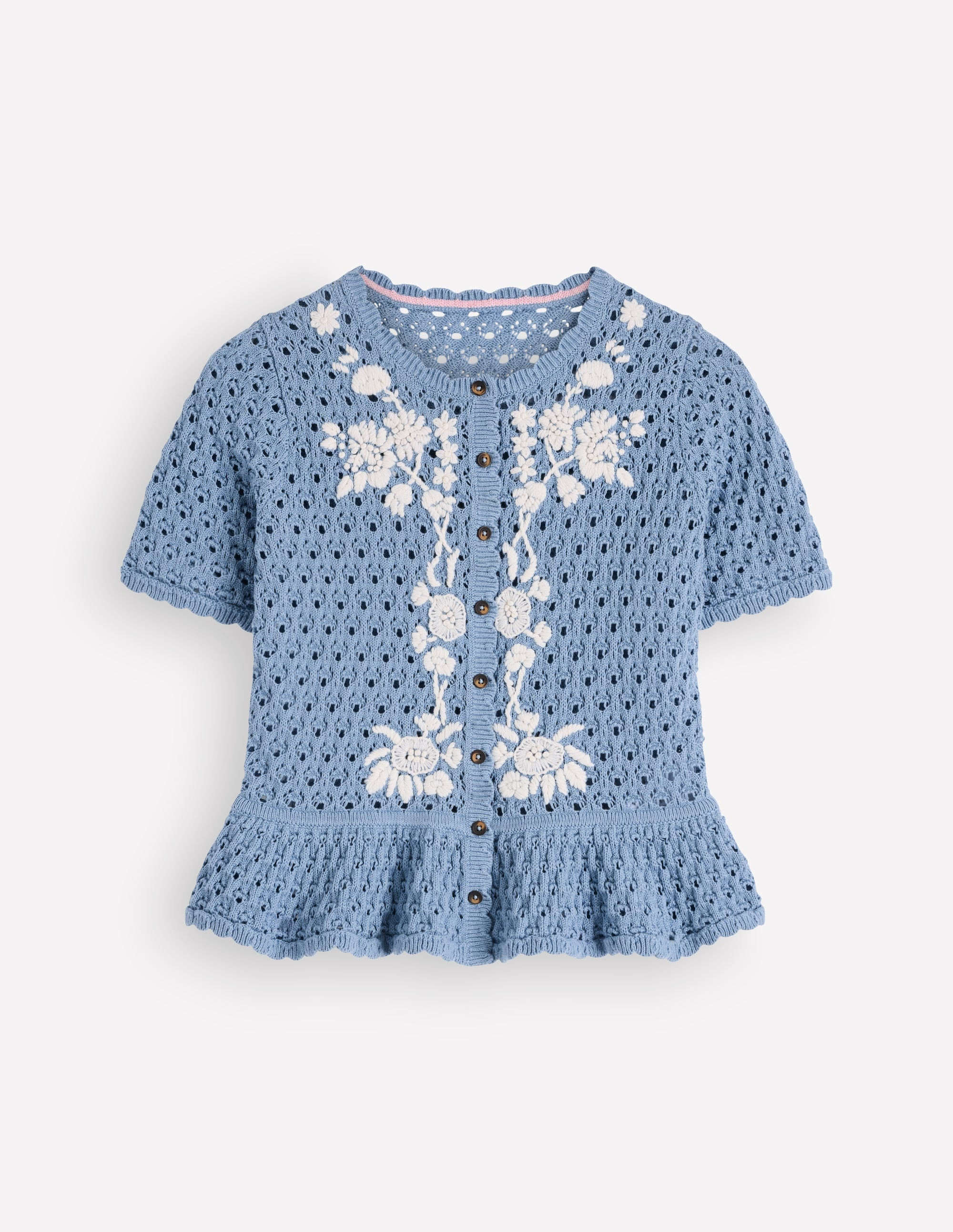 Embroidered Pointelle Cardigan-Ivory Embroidered | Boden (US)