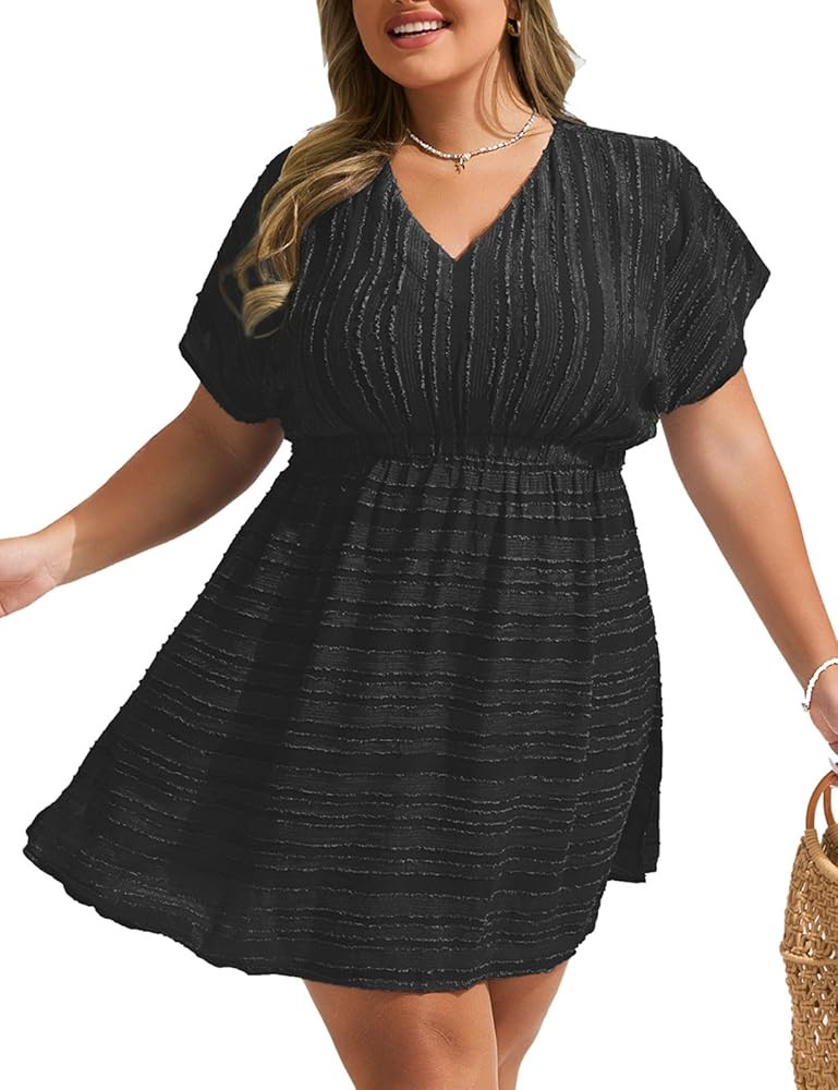 Hanna Nikole Plus Size Swimsuit Cover Ups for Women Side Slit Womens Bathing Suit Cover Ups Elast... | Amazon (US)