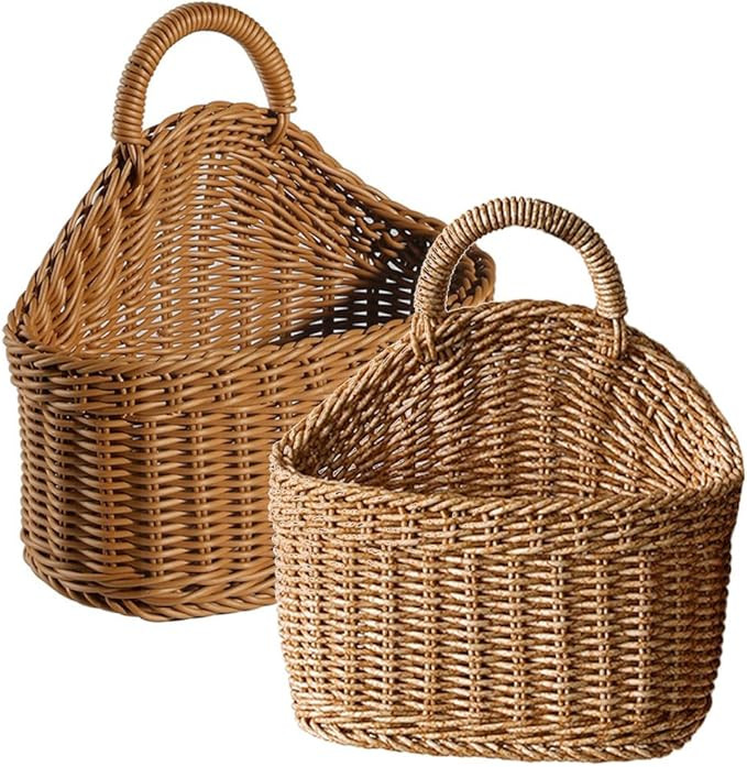Zerodeko 2Pcs Hanging Storage Basket - Hanging Fruit Basket Wall Basket with Handle, Small Woven ... | Amazon (US)