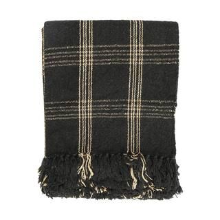 Plaid Black and Tan Fringed Woven Cotton Blend Throw | The Home Depot