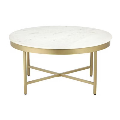 HomeRoots 36" White And Gold Genuine Marble And Steel Round Coffee Table | Target