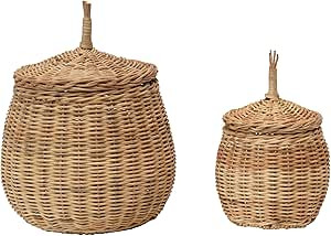 Creative Co-Op Hand-Woven Wicker Baskets with Lids, Set of 2 | Amazon (US)