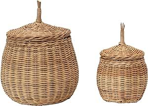 Creative Co-Op Hand-Woven Wicker Baskets with Lids, Set of 2 | Amazon (US)