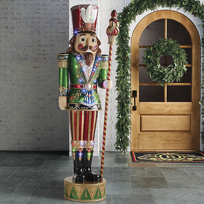 9 ft. LED Giant Nutcracker with 50 Warm White Lights & Metallic Finish for Indoor/Outdoor Decor | Frontgate