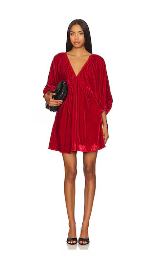 Portia Velvet Mini Dress in Rubies Long Sleeve Wedding Guest Dress With Sleeves Cocktail Outfits | Revolve Clothing (Global)