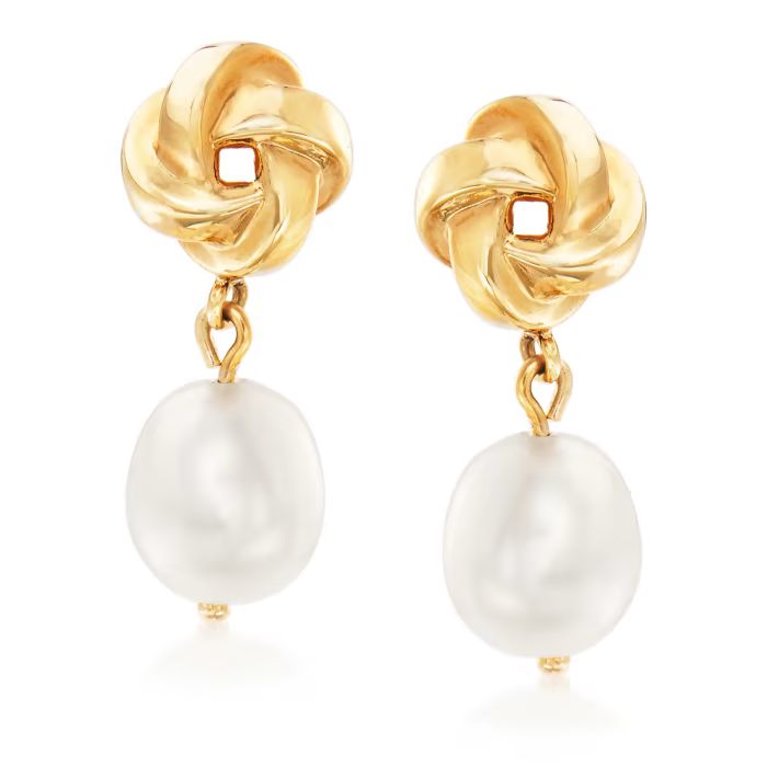 10x8mm Cultured Pearl Love Knot Drop Earrings in 14kt Yellow Gold | Ross-Simons