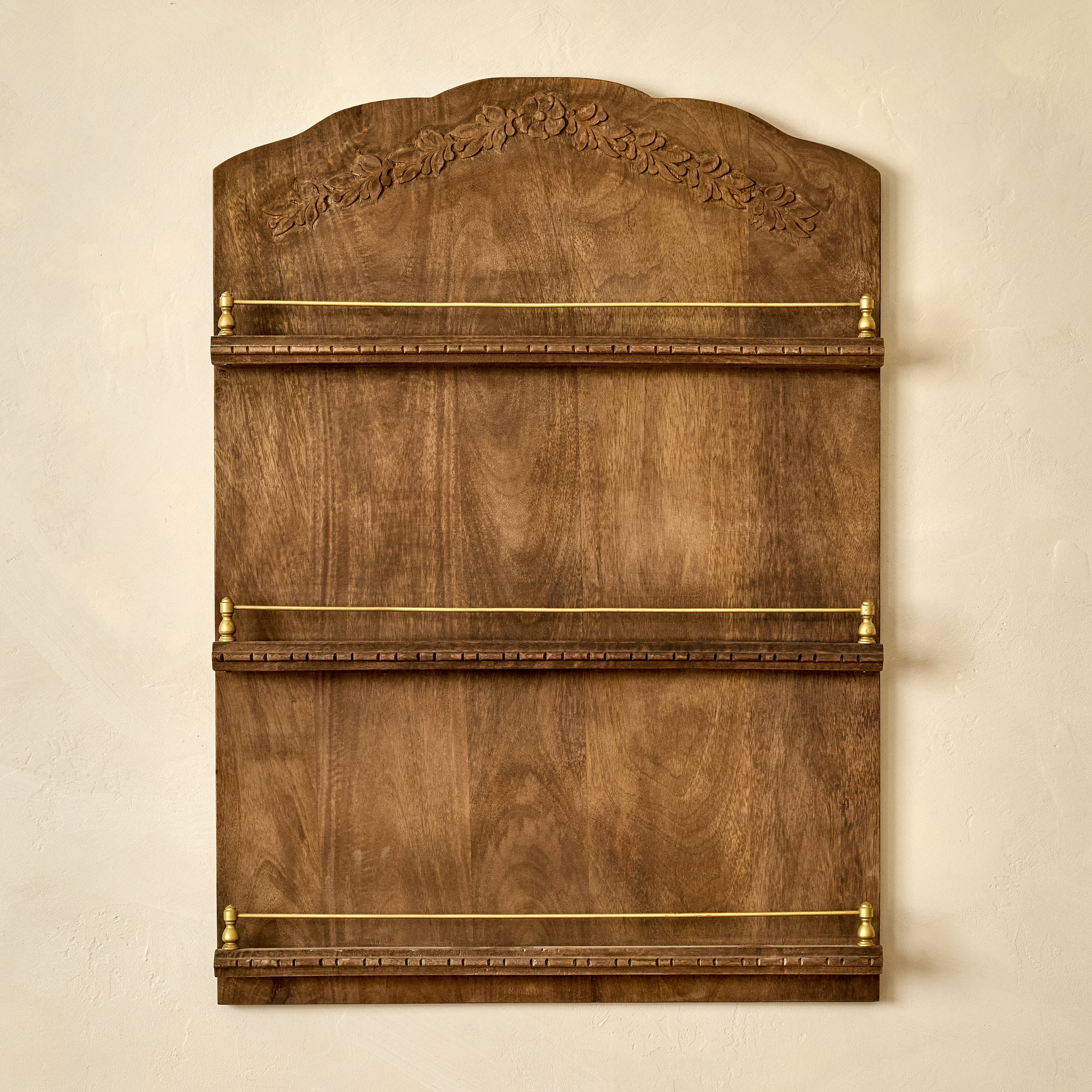 Gloria Carved Wood and Brass Display Shelf | Magnolia