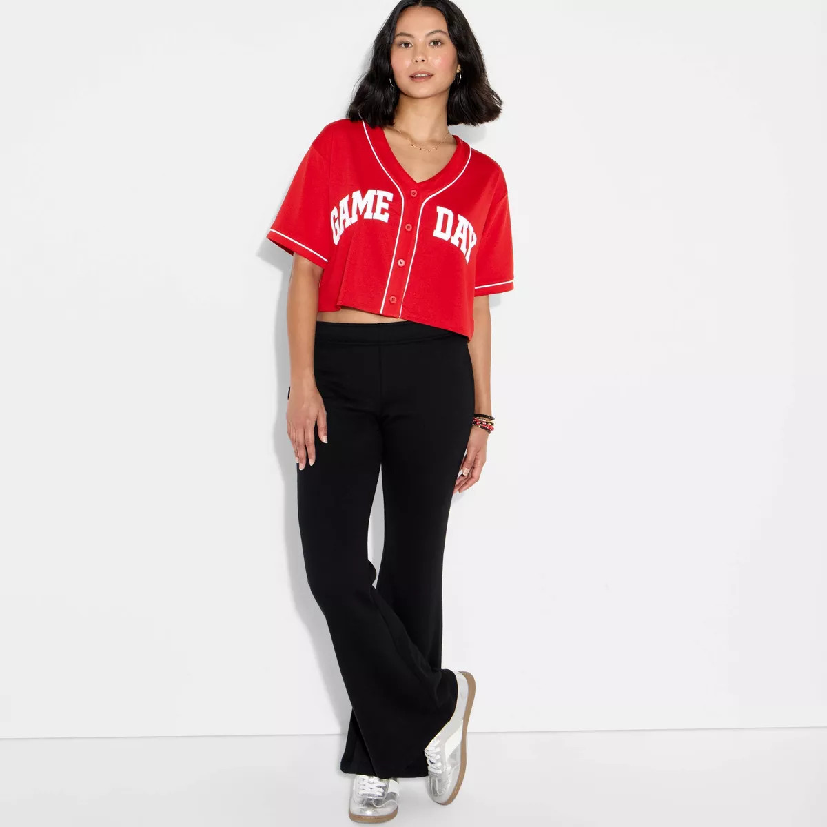 Women's Game Day Cropped Elbow Sleeve V-Neck Athletic Jersey - Wild Fable™ | Target