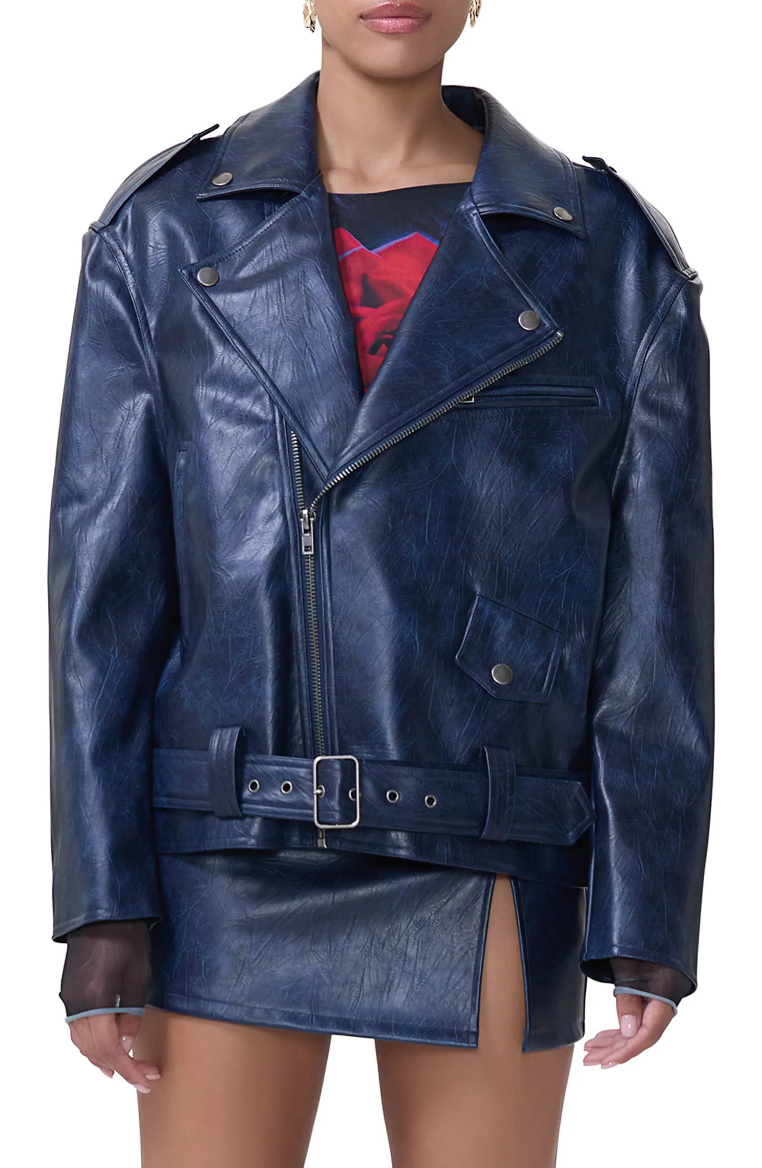 AFRM Blaise Oversize Faux Leather Moto Jacket | Nordstrom | Nordstrom