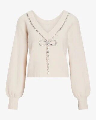 BNWT Express Bow Embellished Convertible Sweater Ivory XS | eBay US