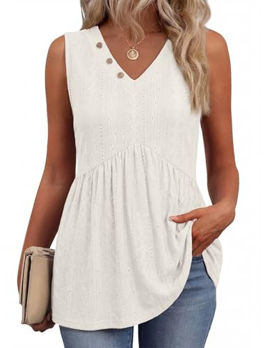 OFEEFAN Womens Tank Tops 2026 Boho Fashion Clothing Flowy Peplum Top Button Down Sleeveless V Nec... | Amazon (US)