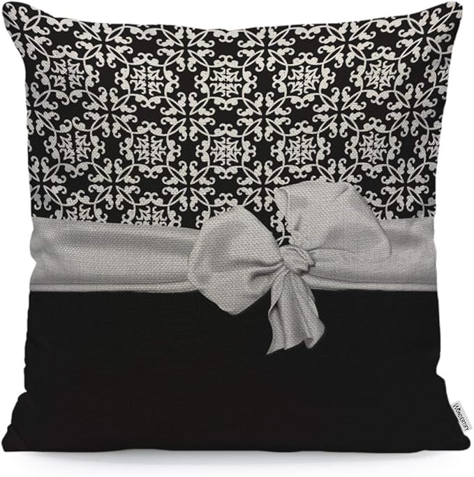 WONDERTIFY Throw Pillow Case Cover Stylish Black and White Euro Flower Pattern with Bow Soft Line... | Amazon (US)