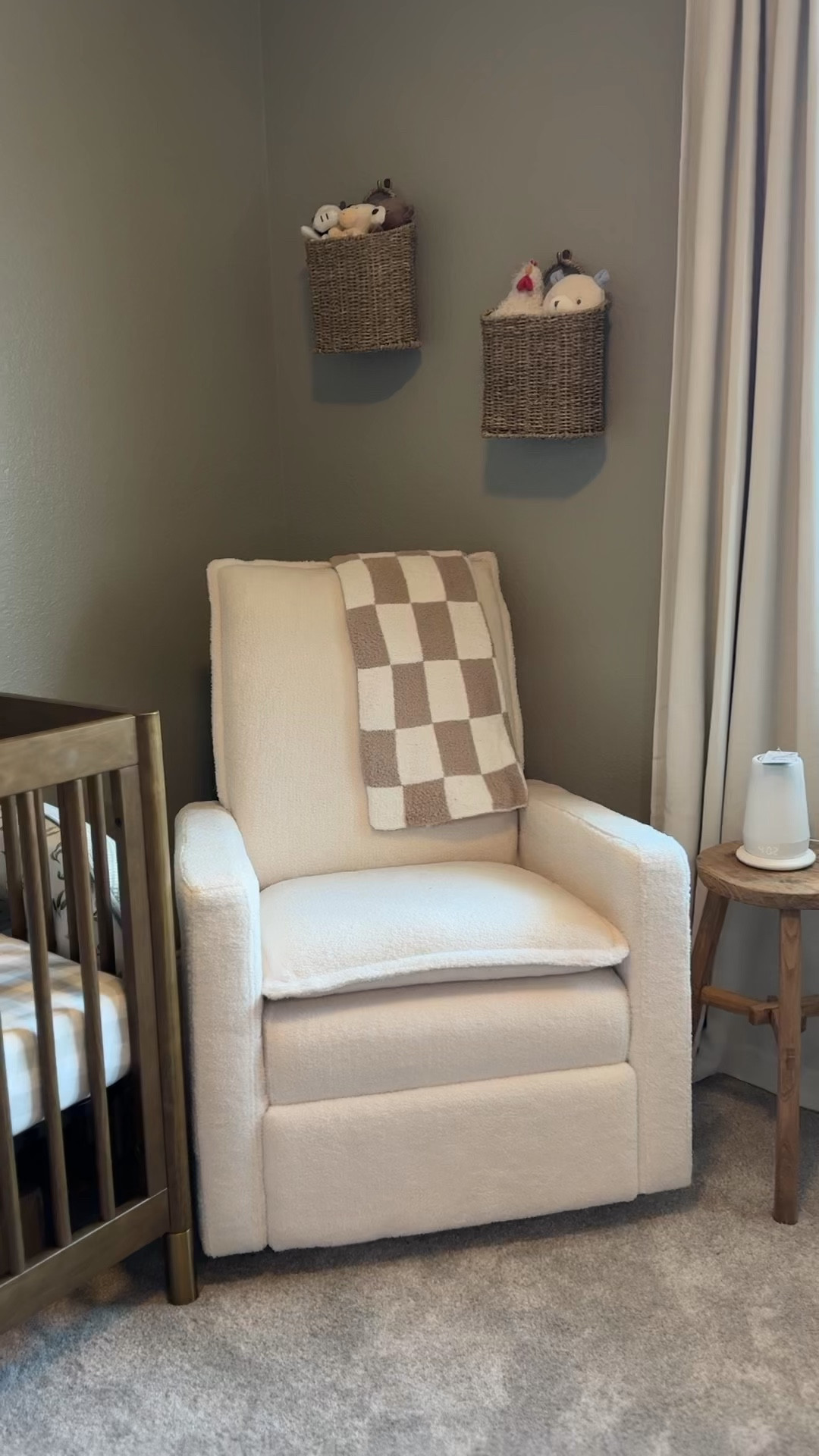 Sneak peak of baby boy’s nursery recliner/glider, hanging baskets, crib, and elm end table!! Loving how it’s turning out so far 🫶🏻🩵 can’t wait for him to be here! the chair is on sale right now too!!! 

#LTKBump #LTKSaleAlert #LTKBaby