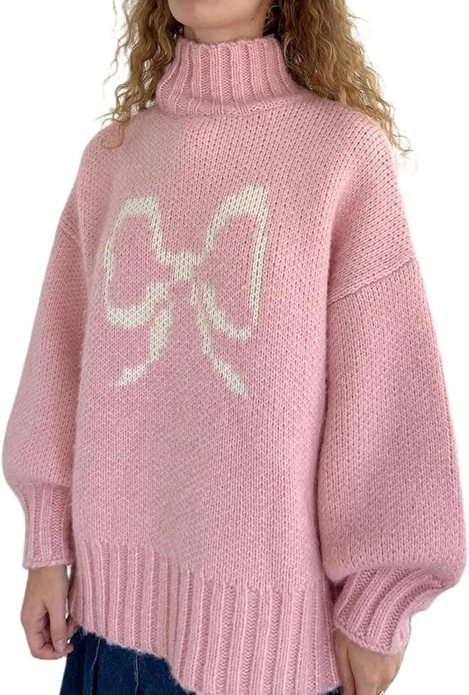 Women Valentine's Day Turtleneck Oversized Sweaters Batwing Long Sleeve Pullover Tops Heart Knit ... | Amazon (US)