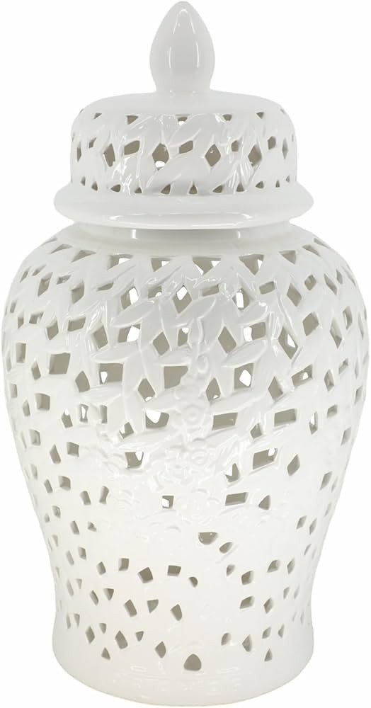 Pierced Lattice Ginger Jar with Lid – Hand-Painted Stoneware Ceramic Decorative Vase for Home D... | Amazon (US)