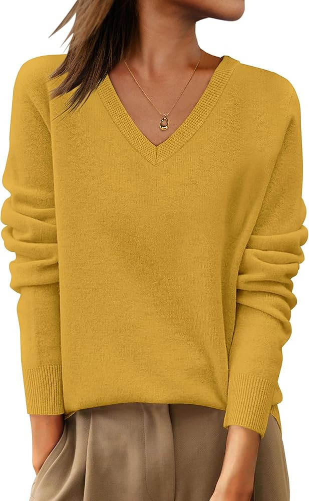 ANRABESS Womens 100% Wool Sweaters V Neck Long Sleeve Work Business Casual Basic Pullover Sweater... | Amazon (US)