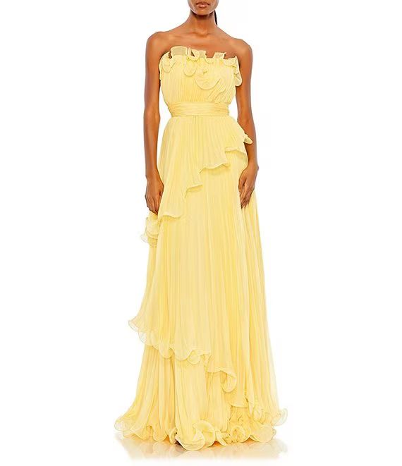 Pleated Tiered Ruffle Strapless Gown | Dillard's