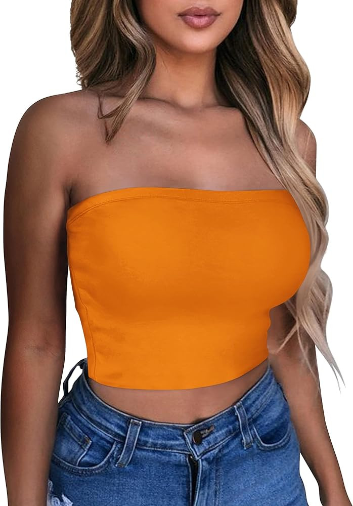 Summer Tube Tops Basic Crop Tops for Women Strapless Tank Casual Tunics Sexy Short Shirts | Amazon (US)