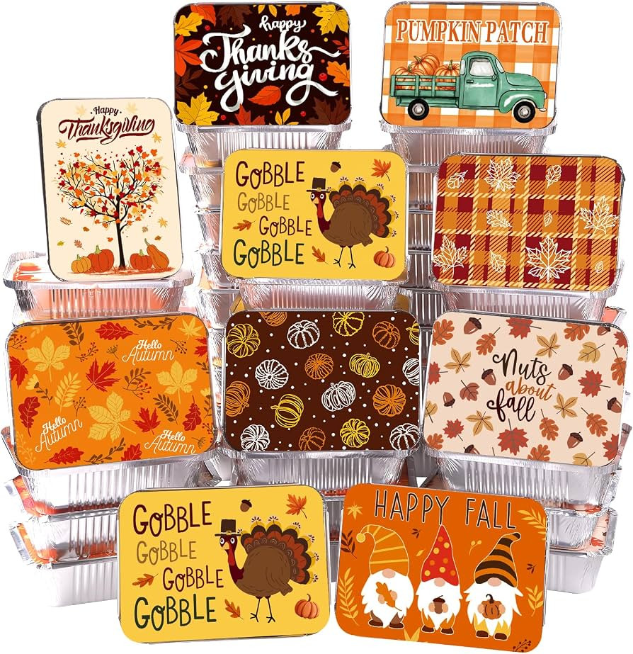 DIYDEC 36PCS Thanksgiving Food Containers 9 Styles Fall Foil storage Containers with Lids Aluminu... | Amazon (US)