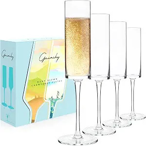 Gnimihz Edge Champagne Flutes - Crystal Champagne Glasses Set of 4, Lead-Free Premium Crystal, Gi... | Amazon (US)