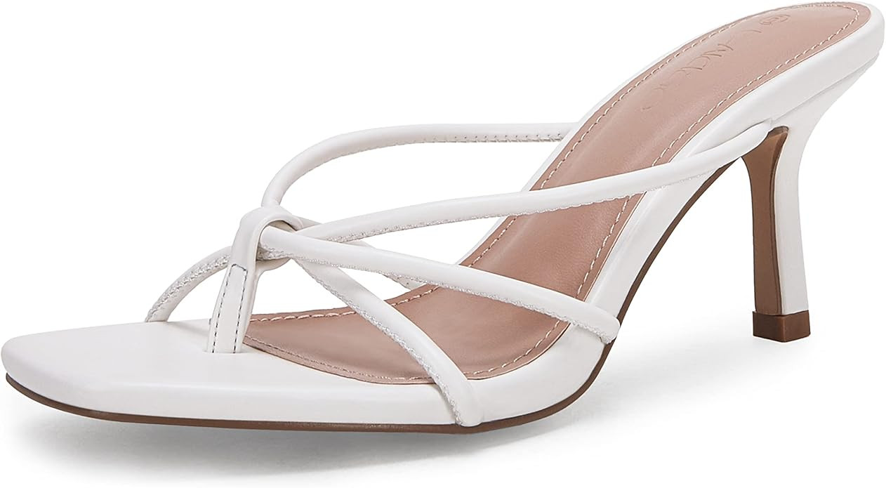 LAICIGO Women’s Square Open Toe Flip Flops Stiletto Heels Strappy Thong Slide on Slingback Mule... | Amazon (US)