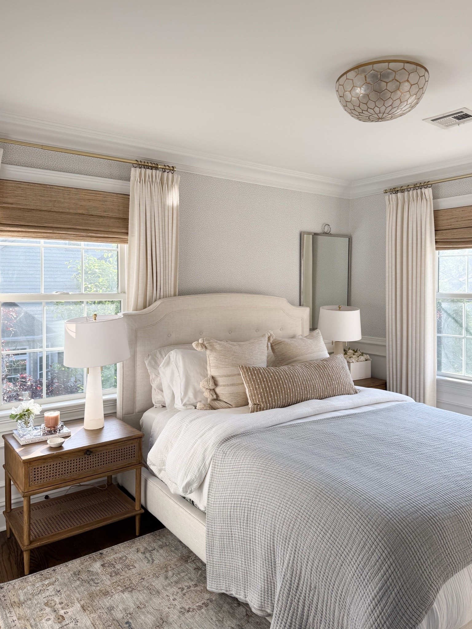 Summer guest bedroom ☀️

LOVE the combination of these woven shades and linen curtain panels. You can use my code GIRLONTHEHUDSON for a discount on both!! 

Summer bedding, loloi rug, living room, living room inspo, Serena & Lily, girlonthehudson, neutral home, modern coastal, minted art, cozy home

#LTKstorytime