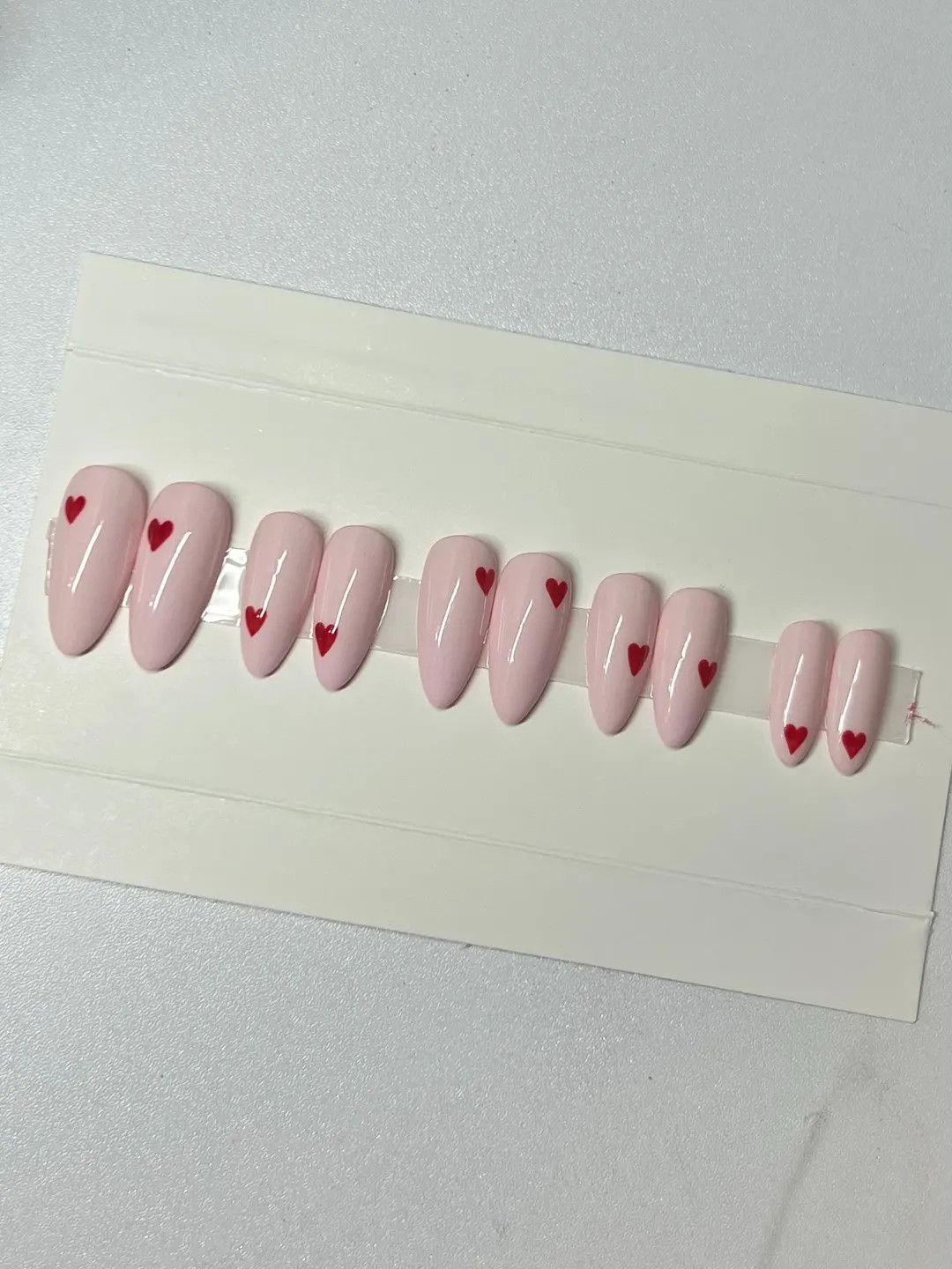 Luxury Hand Painted Press on Nails Pink & Red Tiny Hearts - Etsy | Etsy (US)